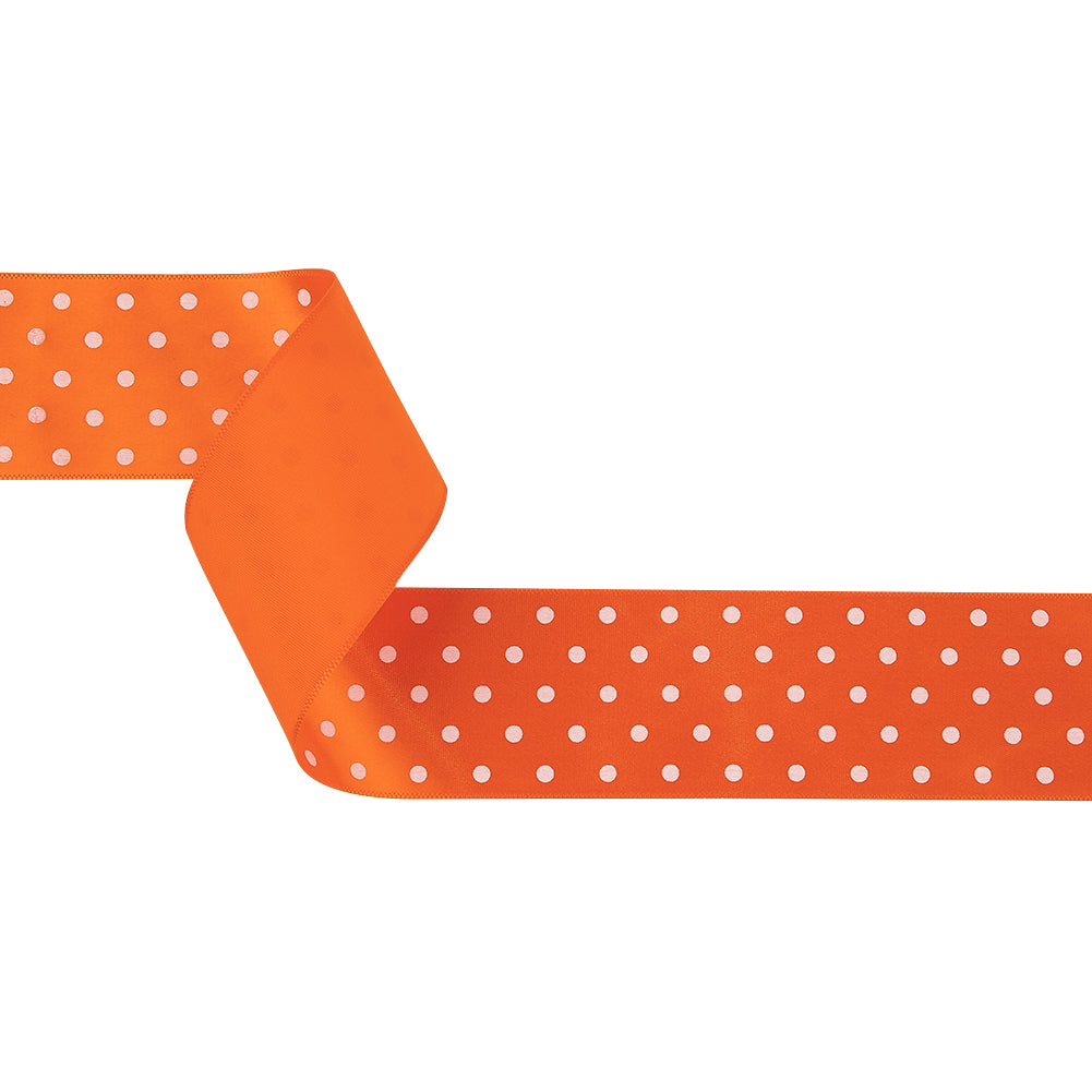Carrot and Bright White Polka Dots Satin Ribbon - 1.5