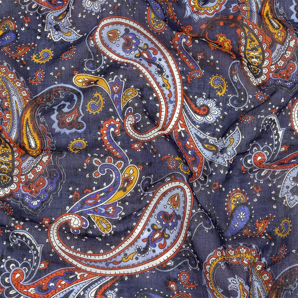 Gauzy Cotton Voile - Navy, Pompeian Red and Goldenrod Paisley - Deadstock - Joann Fabrics