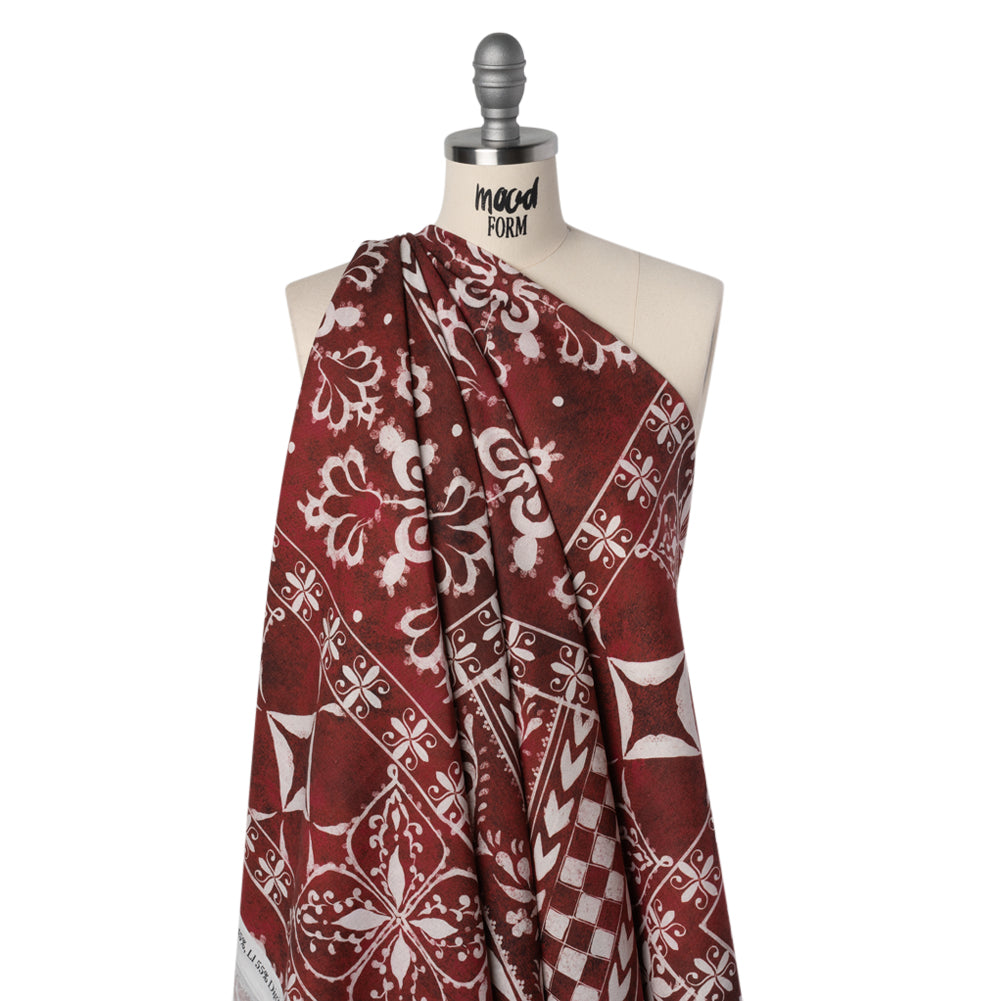 Linen and Rayon Woven - Dark Red and White Checks and Flowers Patchwork - Mood Exclusive Magnolia Mosaic Print - Joann Fabrics