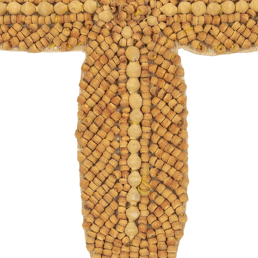 Vintage Tan and Natural Leaf Trio Wood Beaded Applique - 4.25