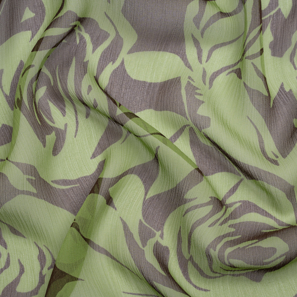 Green and Brown Rose Garden Crinkled Silk Chiffon - Joann Fabrics