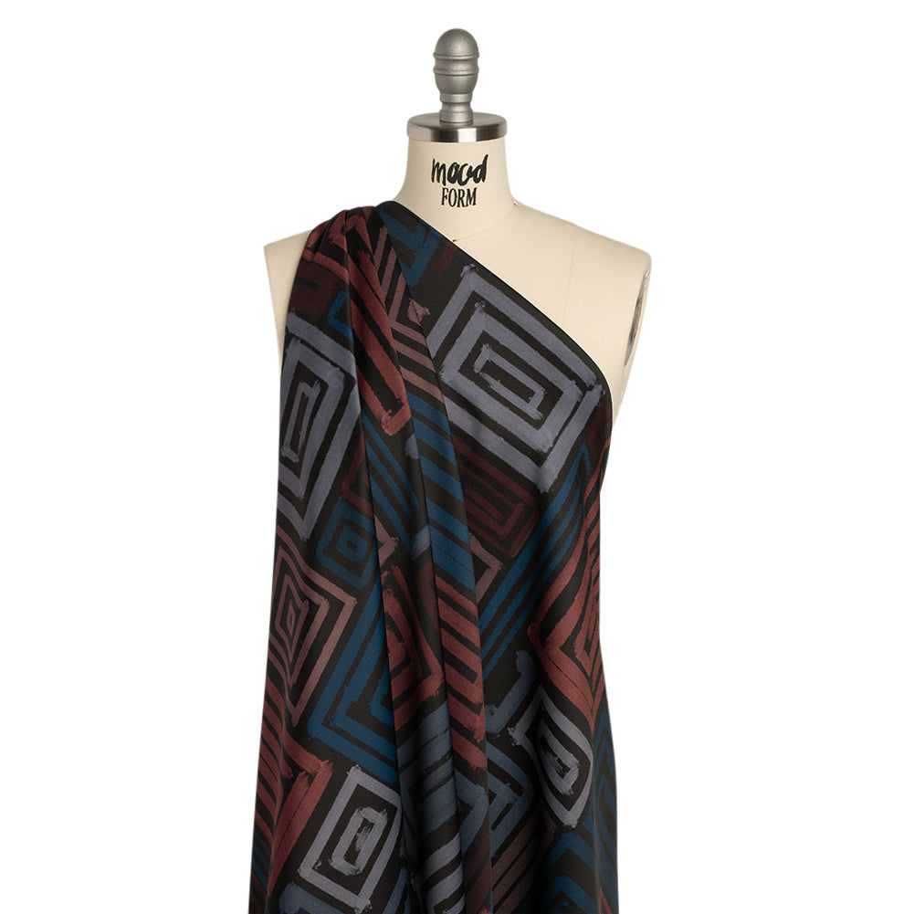 Polyester Crepe-Back Satin - Blue, Rose and Black Painterly Blocks - Mood Exclusive Spiral Fusion Print - Joann Fabrics
