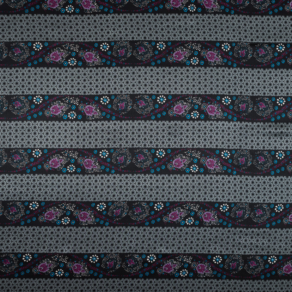 Gray and Purple Floral and Geometric Striped Silk Charmeuse - Joann Fabrics