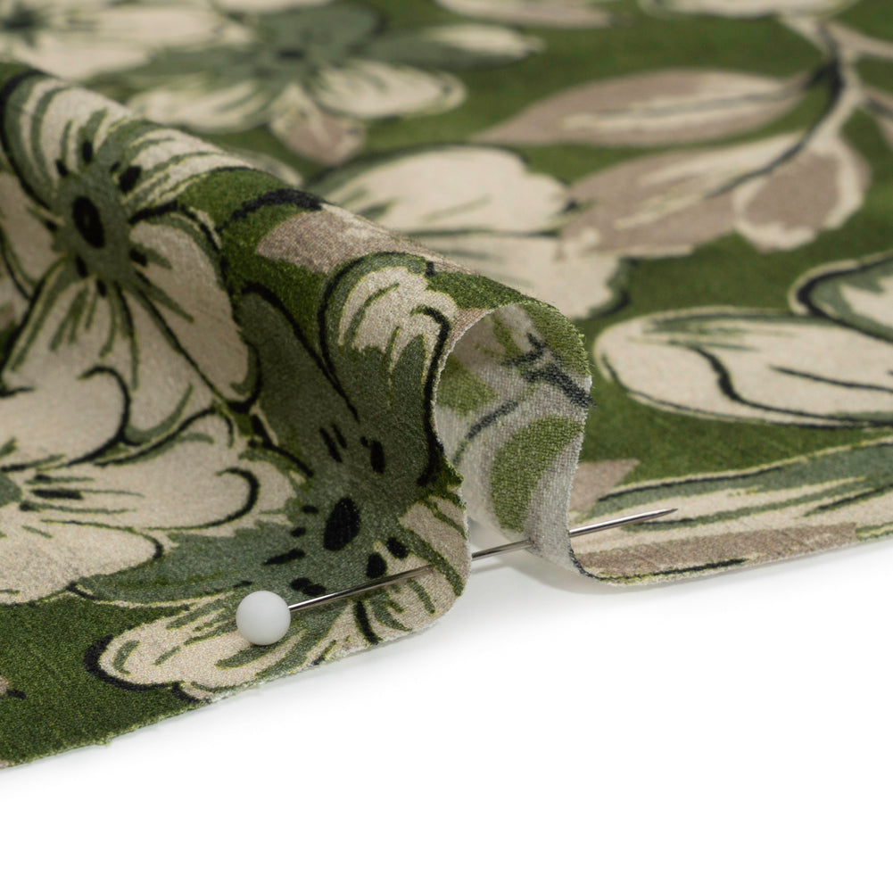 Sustainable Viscose Crepe Print - Green and White Floral - Mood Exclusive Crowded Fields - Joann Fabrics