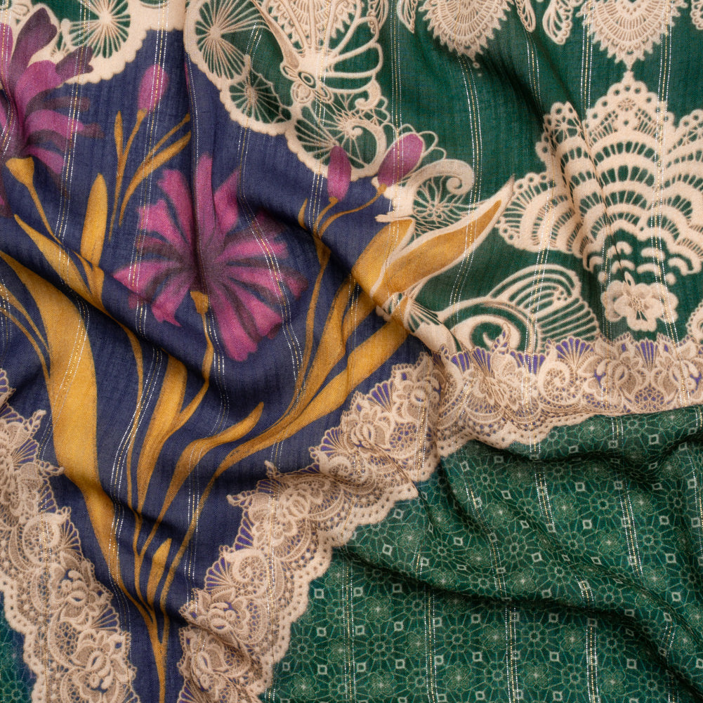 Mood Exclusive Teal My Happy Lace Metallic Pinstriped Viscose Dobby - Joann Fabrics