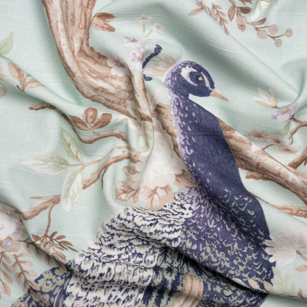 Cotton Canvas Print - Duckegg Peacocks in the Trees - British Imported - Joann Fabrics