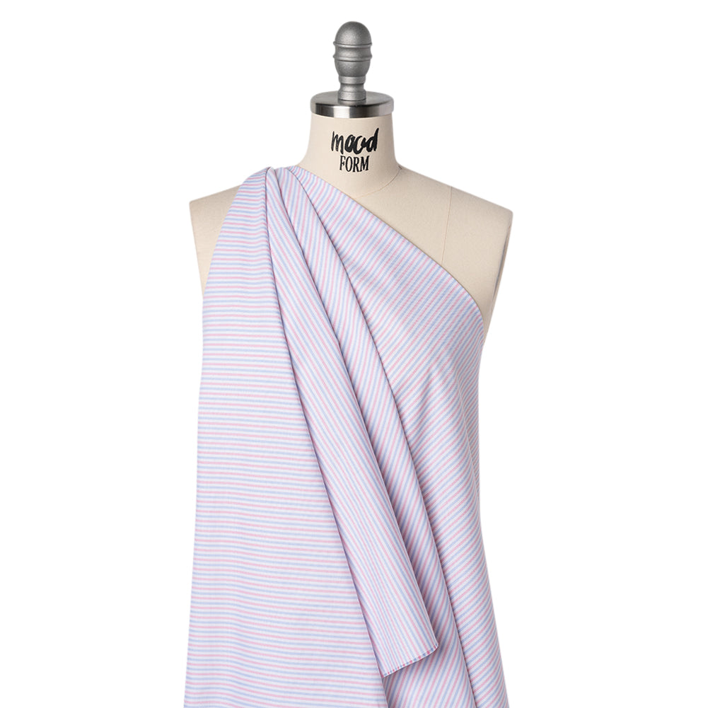 Cotton Oxford Shirting - Pale Blue, Baby Pink and White Candy Stripes - Deadstock - Joann Fabrics