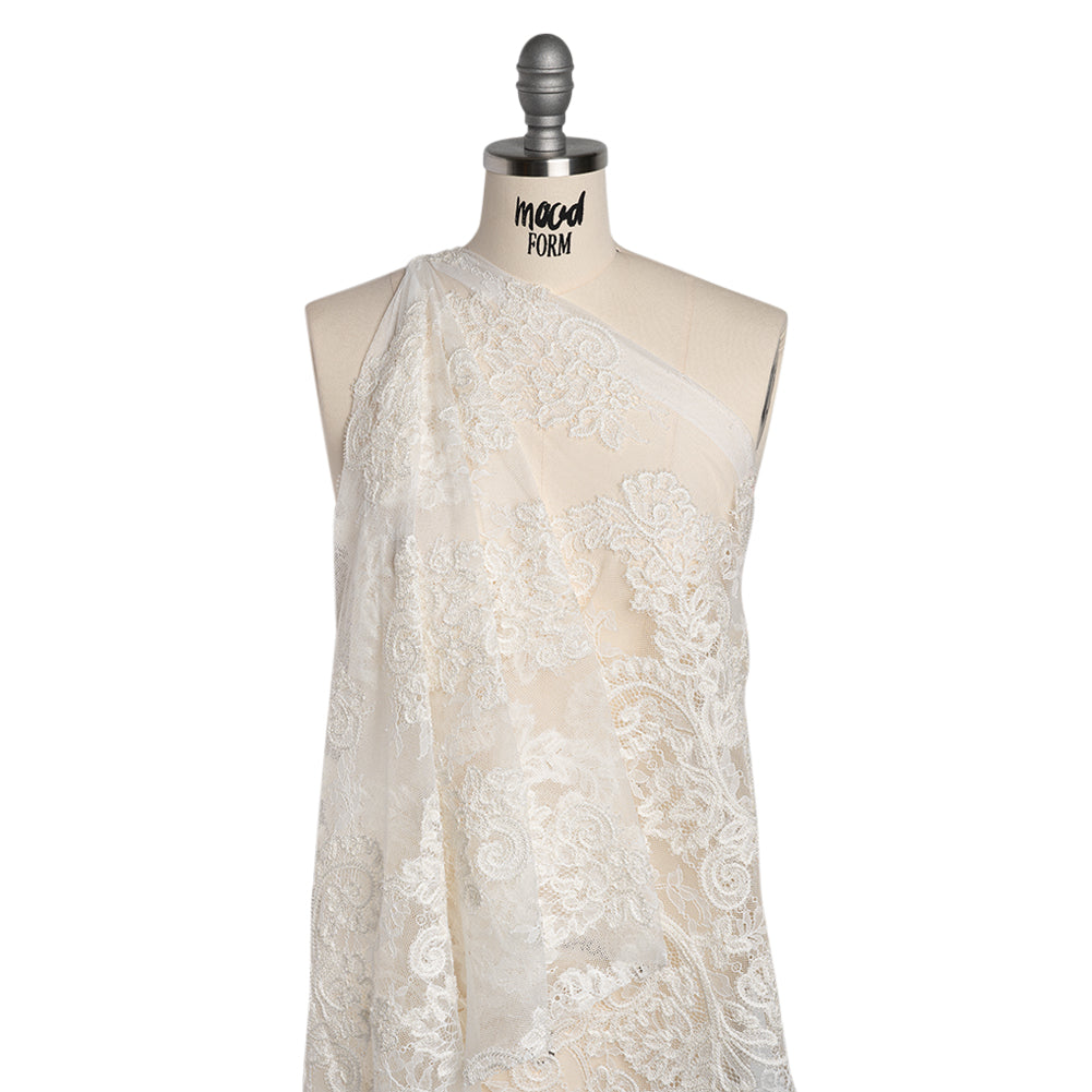 Picot Braid Embroidered Chantilly Lace with Finished Edges - White and Ivory Floral Swirls - Joann Fabrics