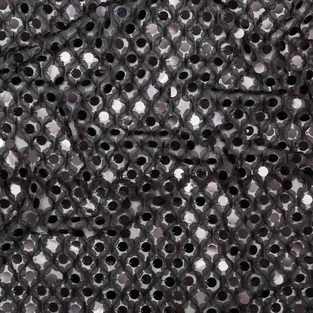 Italian Black 3D Floral Circle Paillette Sequined Tulle - Joann Fabrics