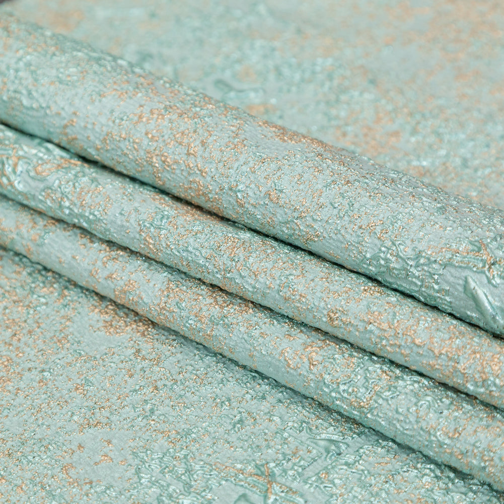Aqua and Gold Abstract Luxury Metallic Brocade - Joann Fabrics