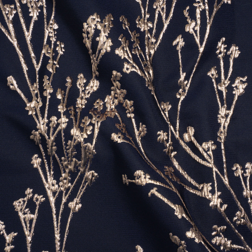 Metallic Brocade - Midnight Navy and Gold Flowering Branches - Joann Fabrics