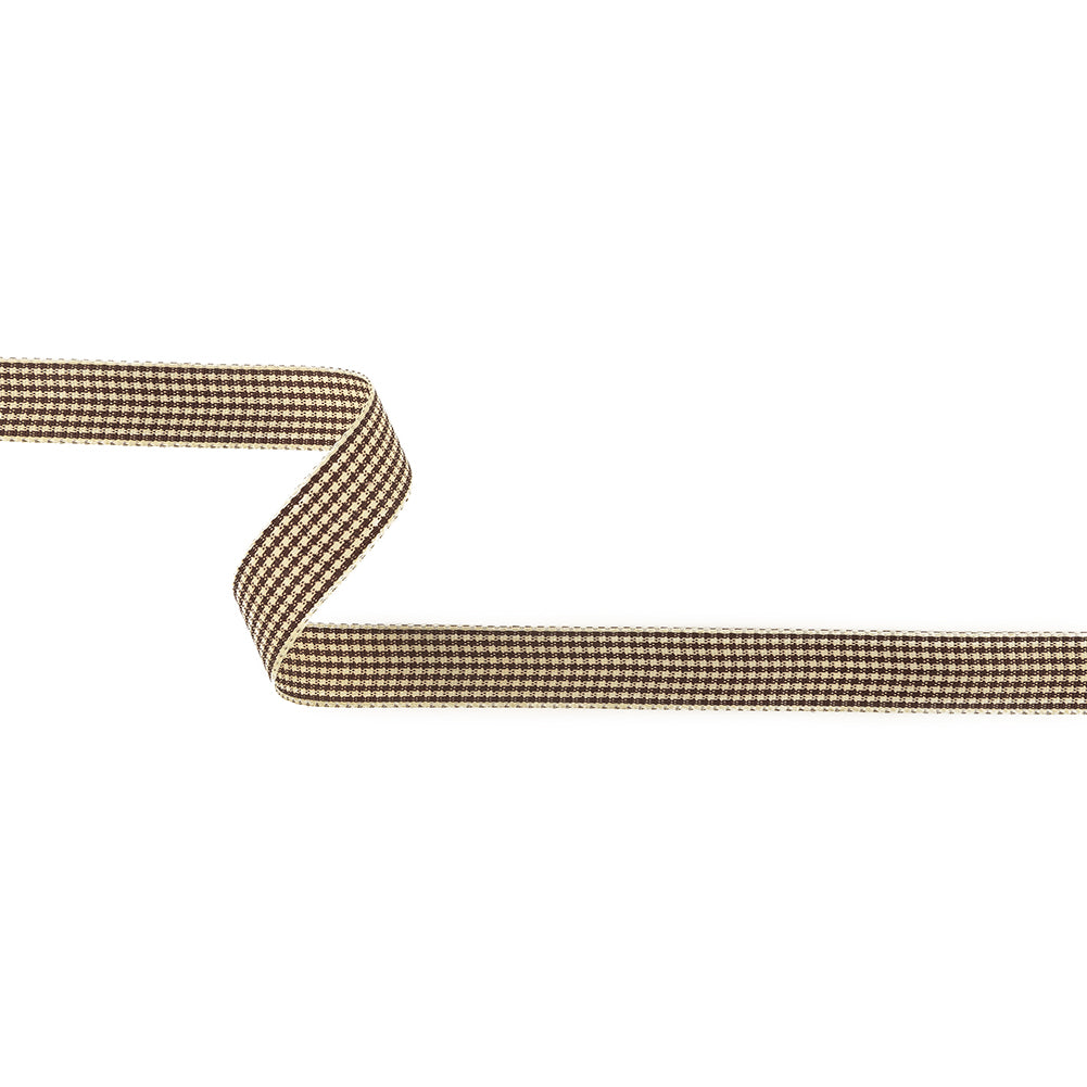 Brown and Cream Houndstooth Check Woven Ribbon - 0.625