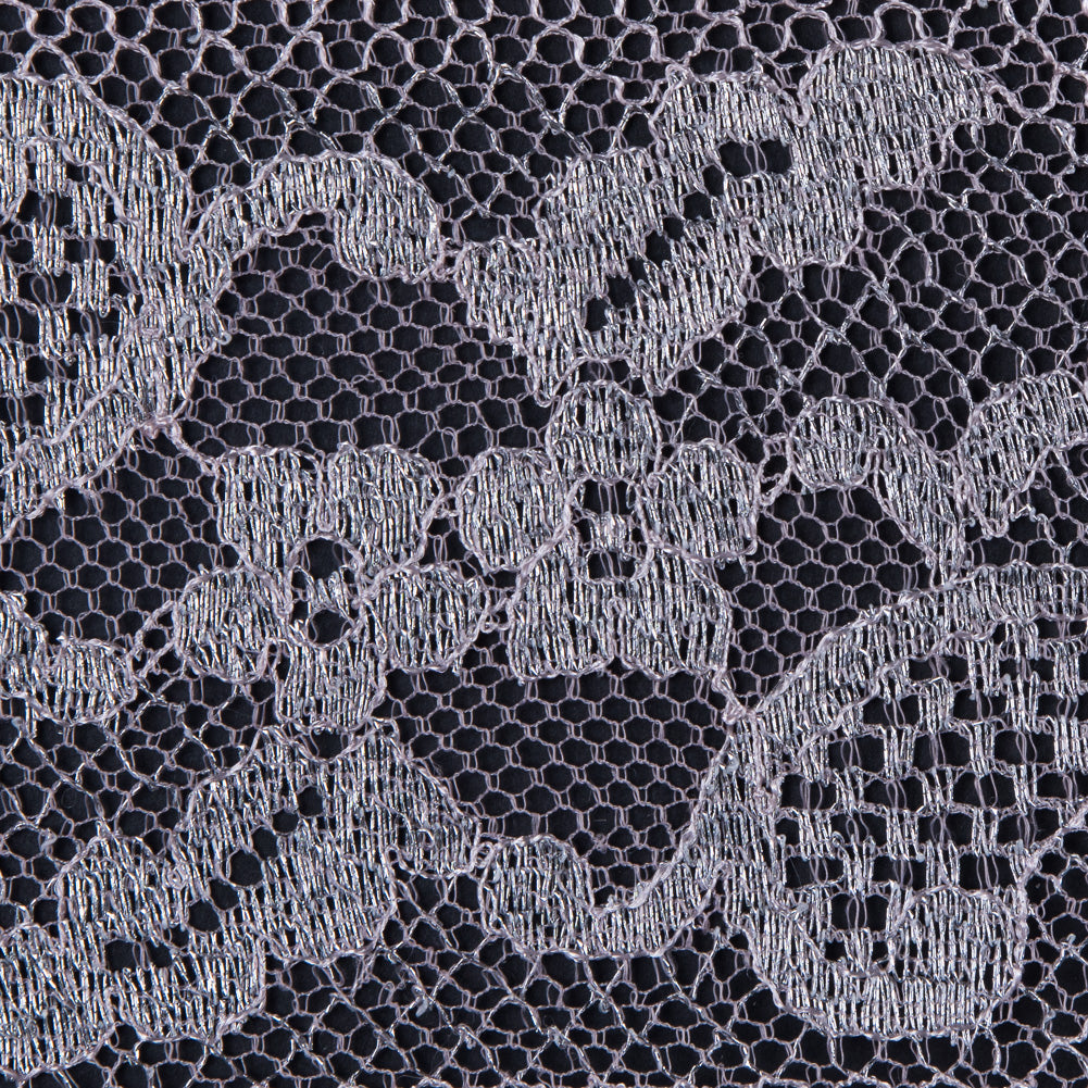Lace with Scalloped Eyelash Edges - Rose and Metallic Silver Striped Floral - Joann Fabrics