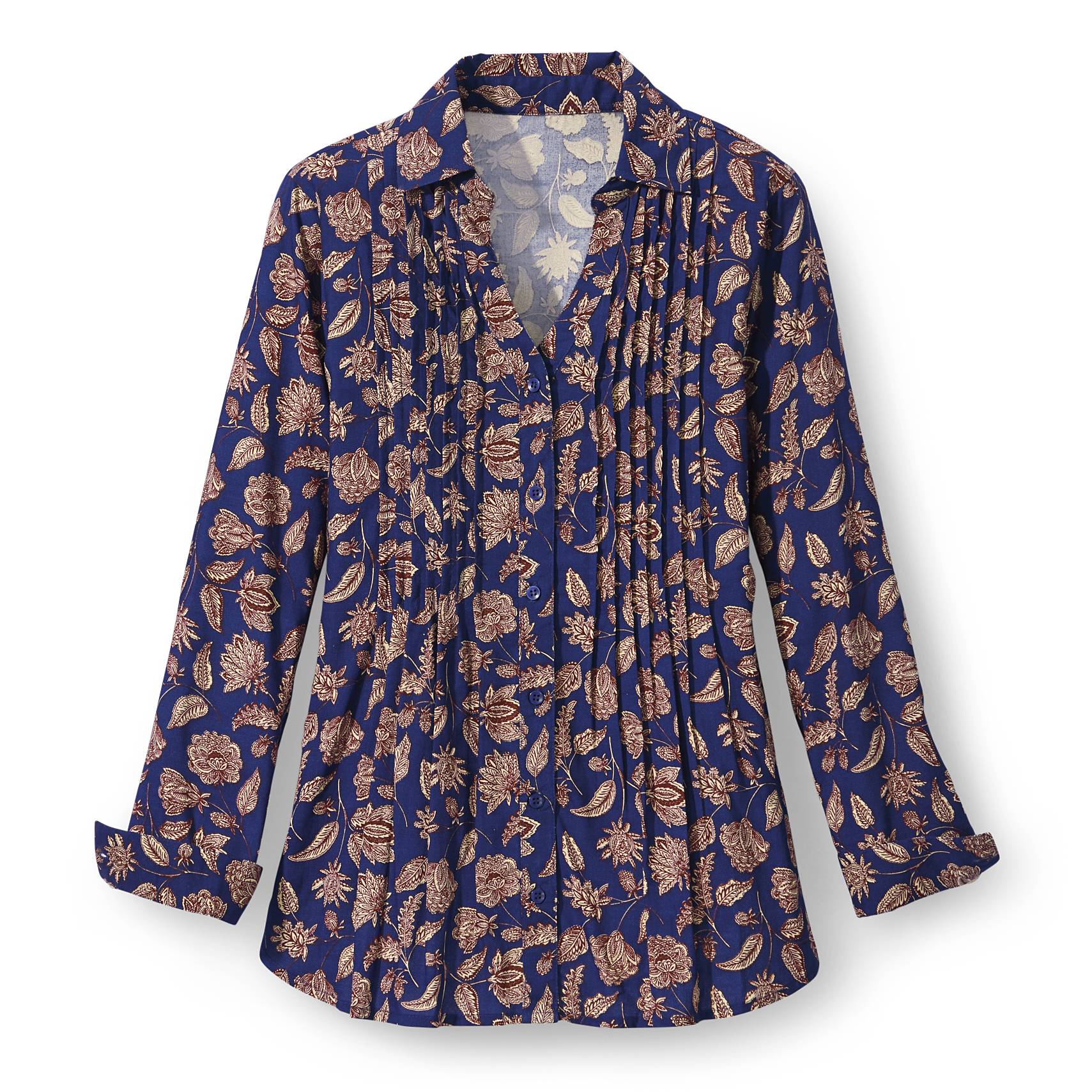 Tuck-Front Floral Shirt, Collar, V-Neck, Button Front - Northstyle Catalog