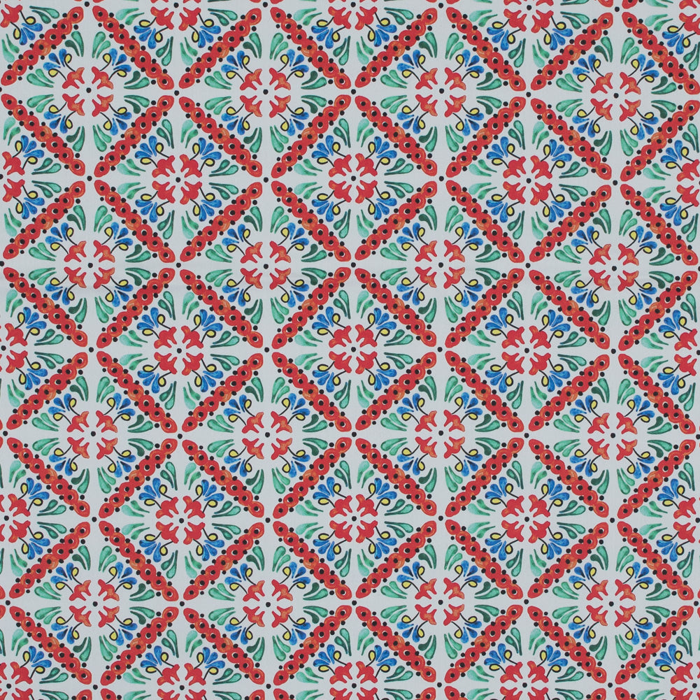 Orange, Green and Blue Diamond Floral Printed Stretch Twill Cotton - Joann Fabrics