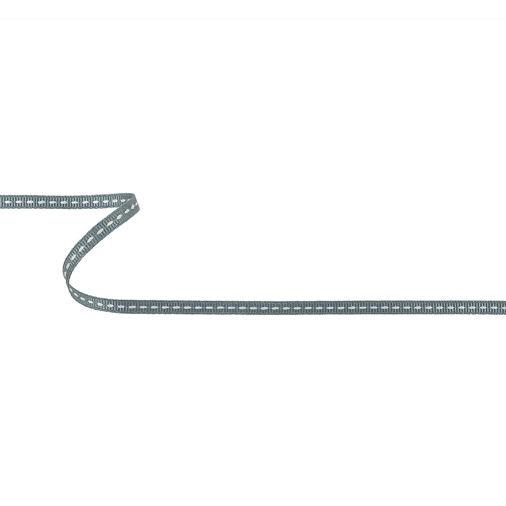 Cool Gray Grosgrain Ribbon with Lucent White Stitching - 0.25