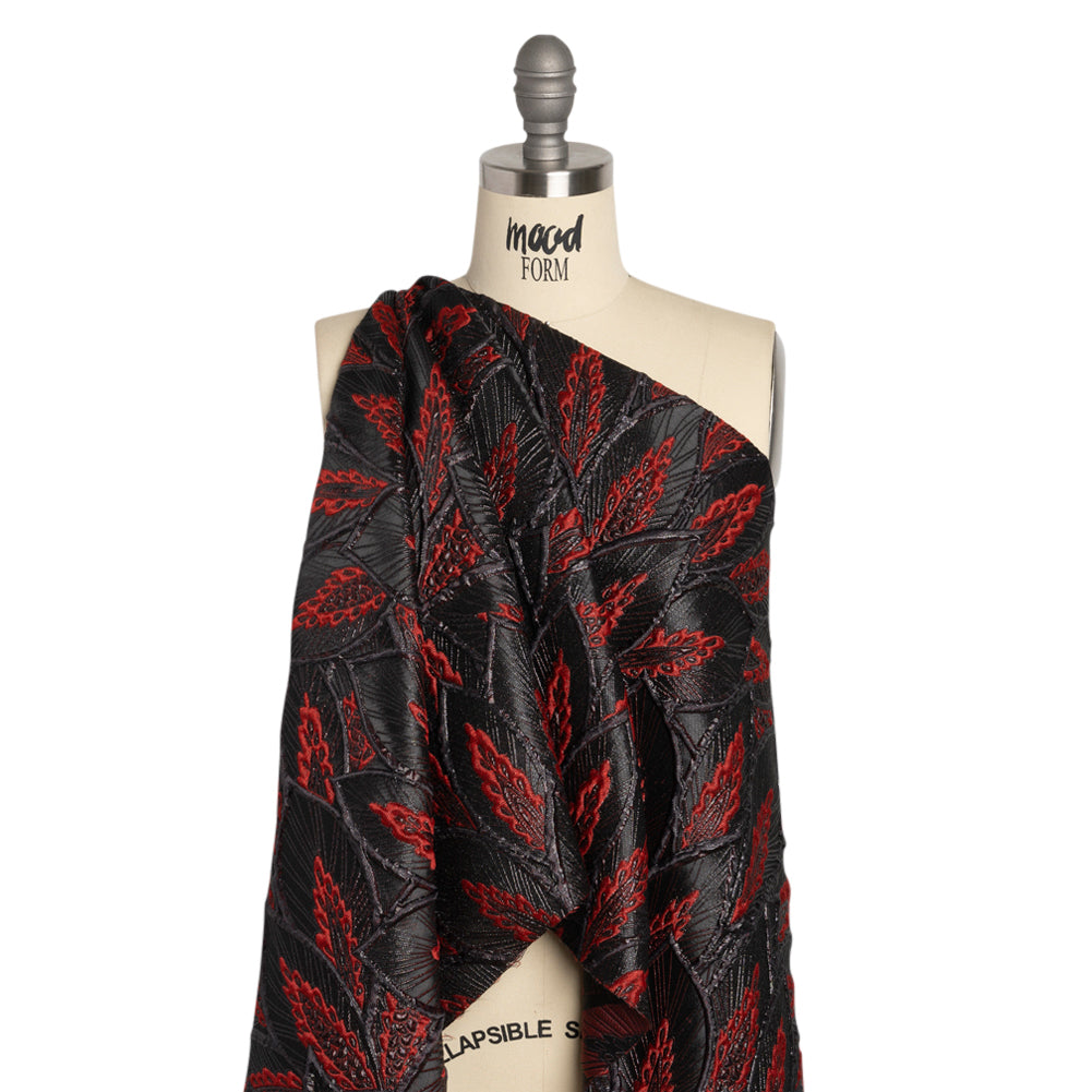 Metallic Black and Red Decorated Feathers Luxury Brocade - Joann Fabrics