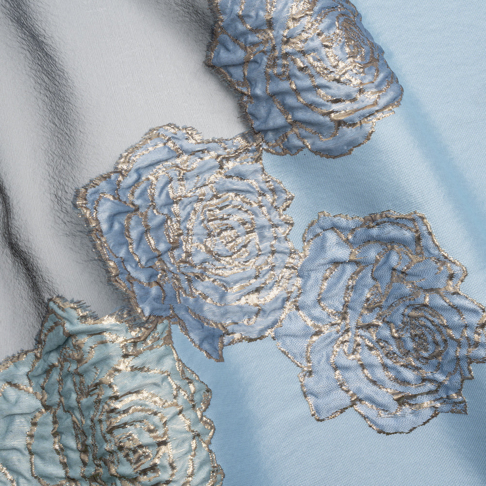 Metallic Burnout Luxury Brocade - Sky Blue and Gold Rose Border - Joann Fabrics