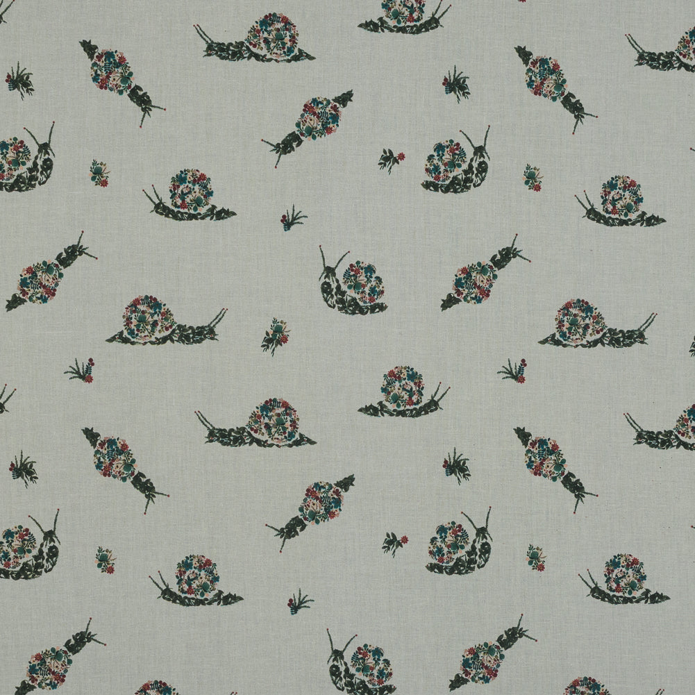 Cotton Voile - White Floral Snails - The Snail's Bounty Print - Mood Exclusive Gaia Collection - Joann Fabrics