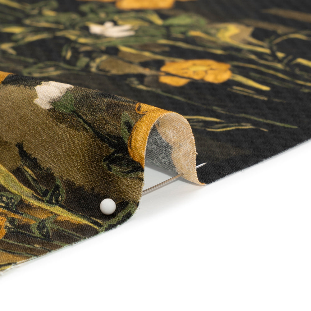 Sustainable Viscose Floral Jacquard Print - Dark Yellow, Olive Green and Black Floral - Mood Exclusive Marsh Song - Joann Fabrics