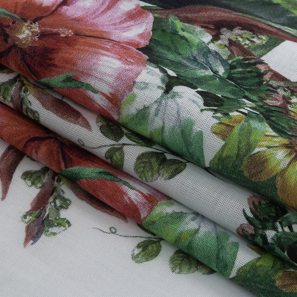 Mercerized Organic Egyptian Cotton Voile - Coral Florals and Foliage - Toulouse Collection - Joann Fabrics
