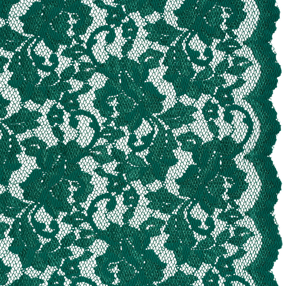 Stretch Raschel Lace with Finished Scalloped Edges - Luminous Emerald Green Flowers, Leaves and Swirls - Crina Collection - Joann Fabrics