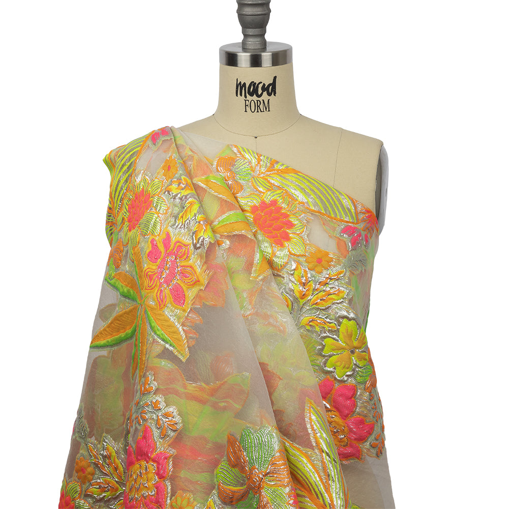 Metallic Neon Pink, Orange and Lime Floral Luxury Burnout Brocade - Joann Fabrics