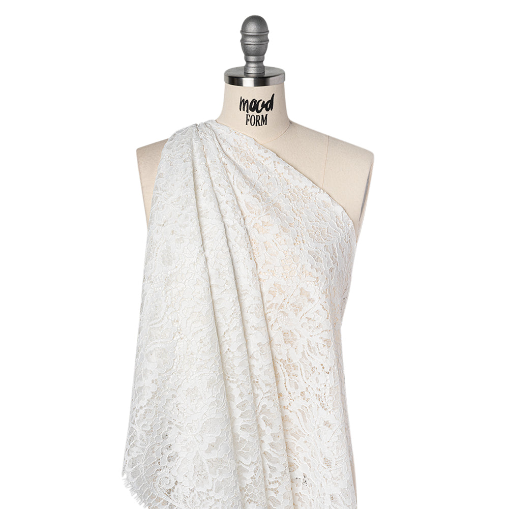 Corded Raschel Lace Panel with Finished Edges - Ivory All-Over Flowers and Leaves - Joann Fabrics