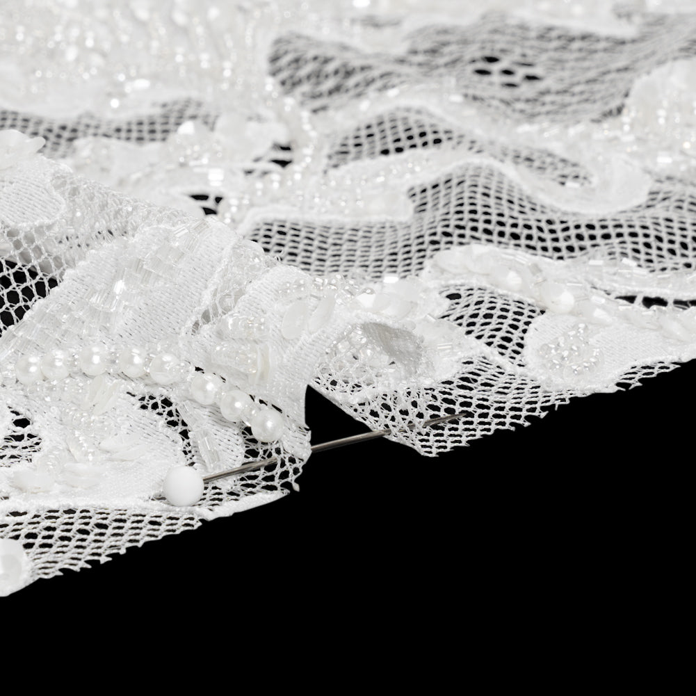 Chantilly Lace with Beads, Sequins, and Finished Edges - White and Ivory Flowering Vines - Joann Fabrics