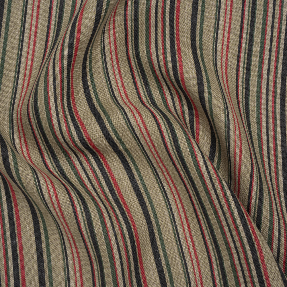 Medium Weight Linen Woven Print - Red, Green and Black Barcode Stripes on Oatmeal - Joann Fabrics