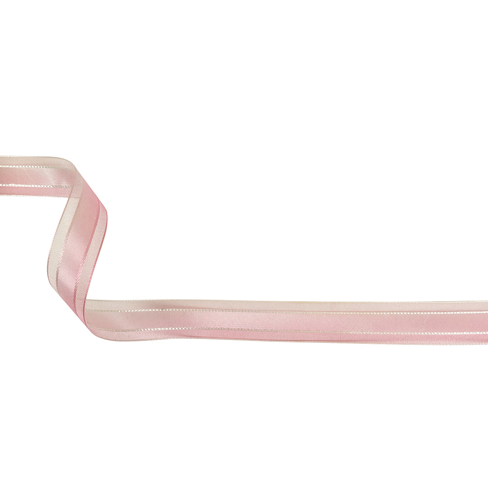 Pink and White Ombre Woven Ribbon with Sheer Organza Borders - 0.75