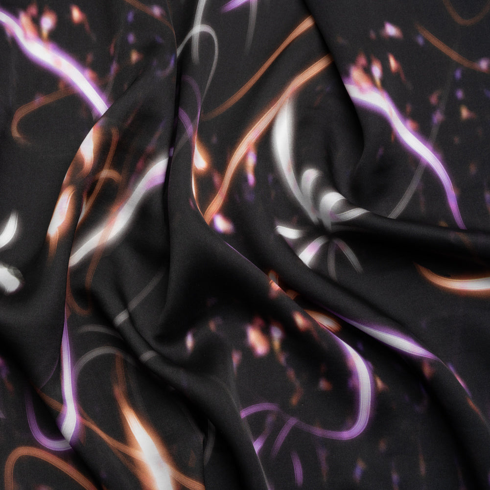 Sustainable and Recycled Viscose Satin Print - Orange and Purple Light Streaks - Mood Exclusive Shutter Speed Racer - Joann Fabrics