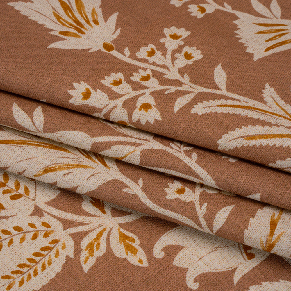 Printed Cotton Canvas - Clay Leafy Sprays and Little Flowers - British Imported - Joann Fabrics