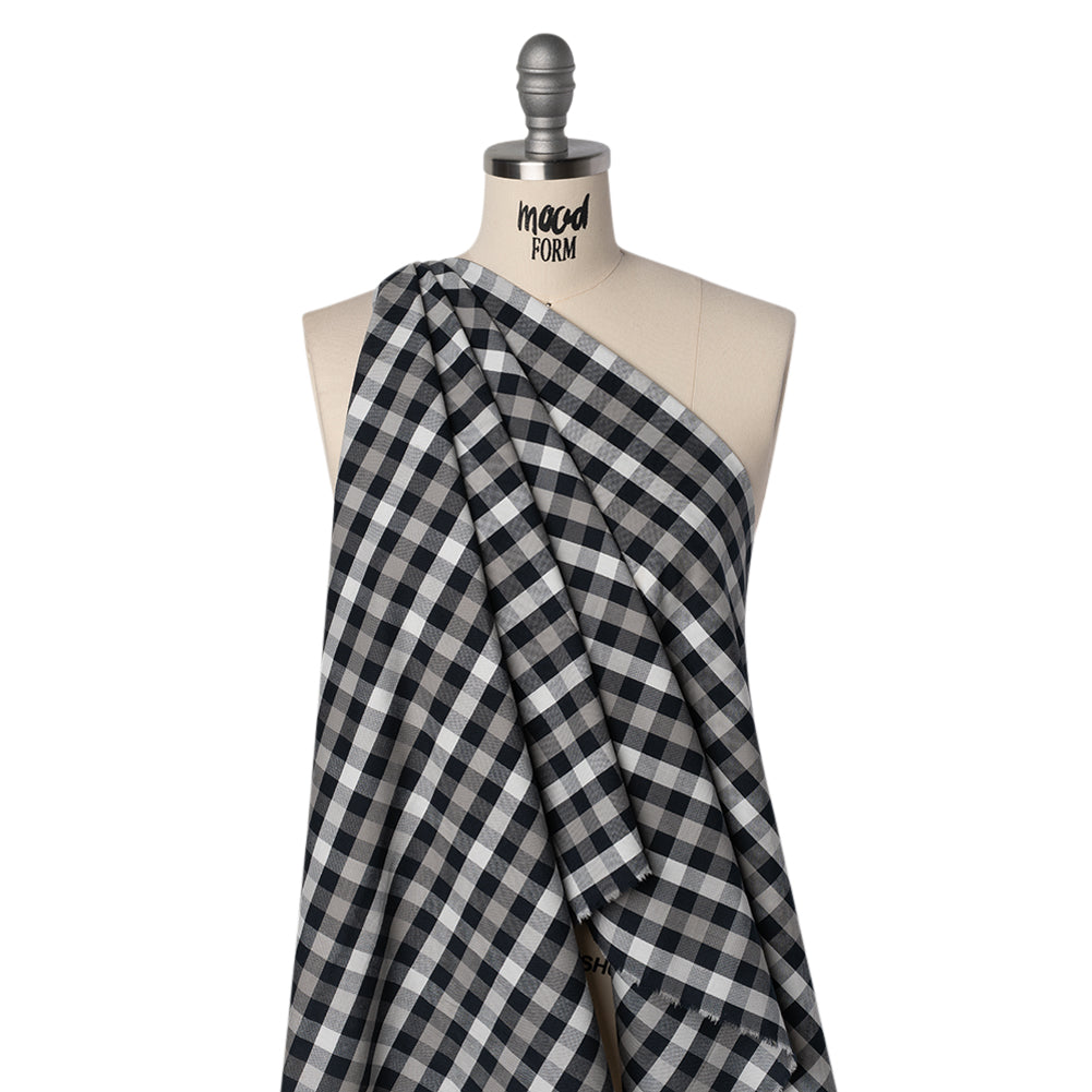 Cotton Oxford Shirting - Midnight Blue, Light Gray and White Checks - Designer Deadstock - Joann Fabrics