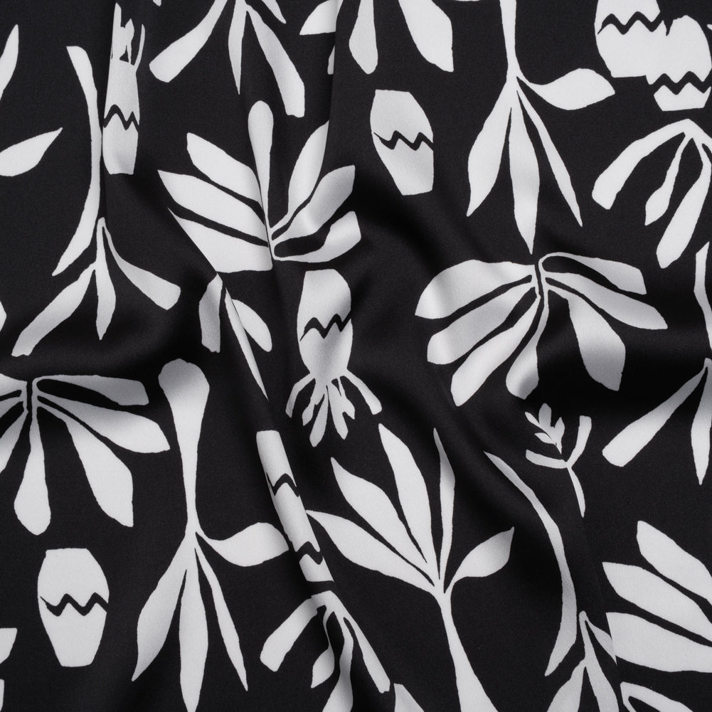 Polyester Satin Print - Black and White Carved Florals - Designer Deadstock - Joann Fabrics