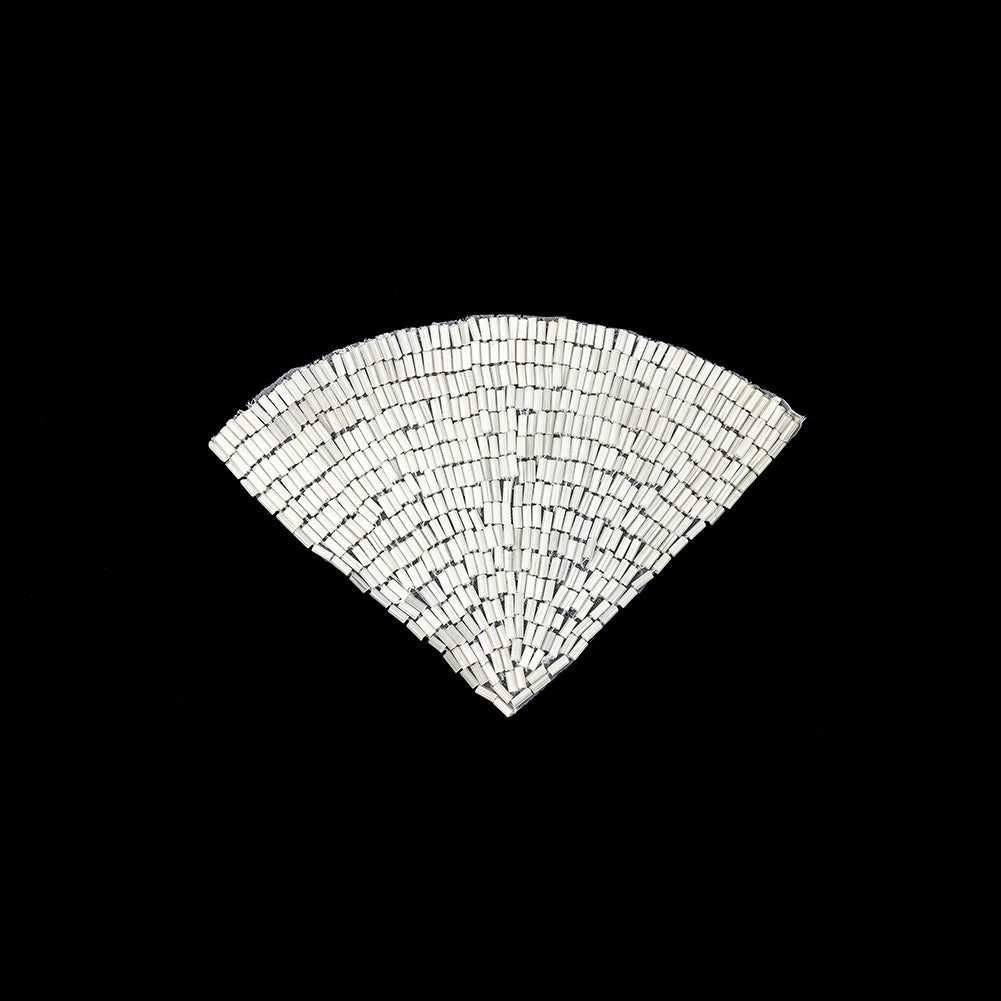 Vintage White Satin Beaded Fan Applique - 3.5