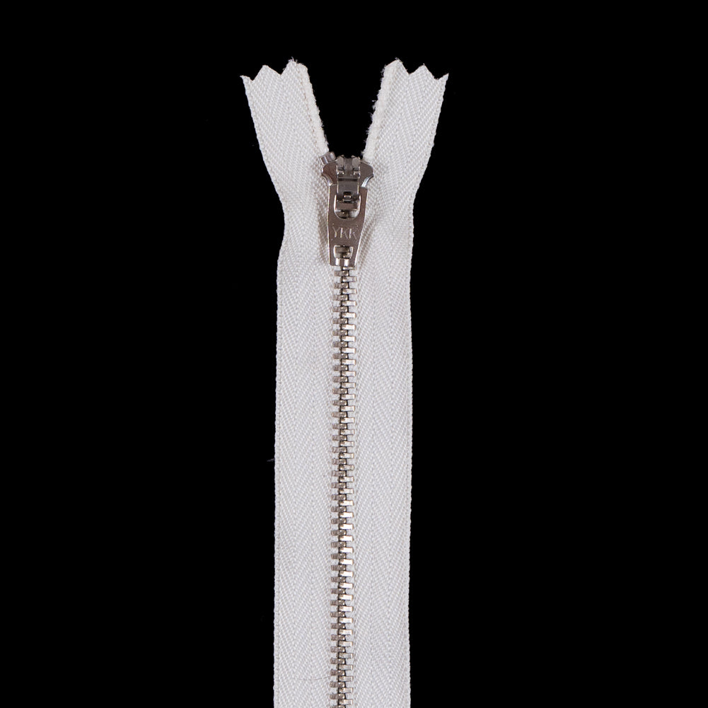 Light Beige Metal Zipper with Silver Pull and Teeth - 5.5