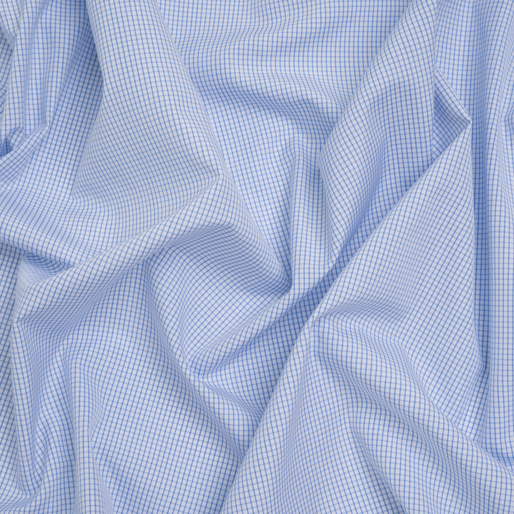 Cotton Shirting - Light Blue and White Little Windowpane Checks - Designer Deadstock - Joann Fabrics