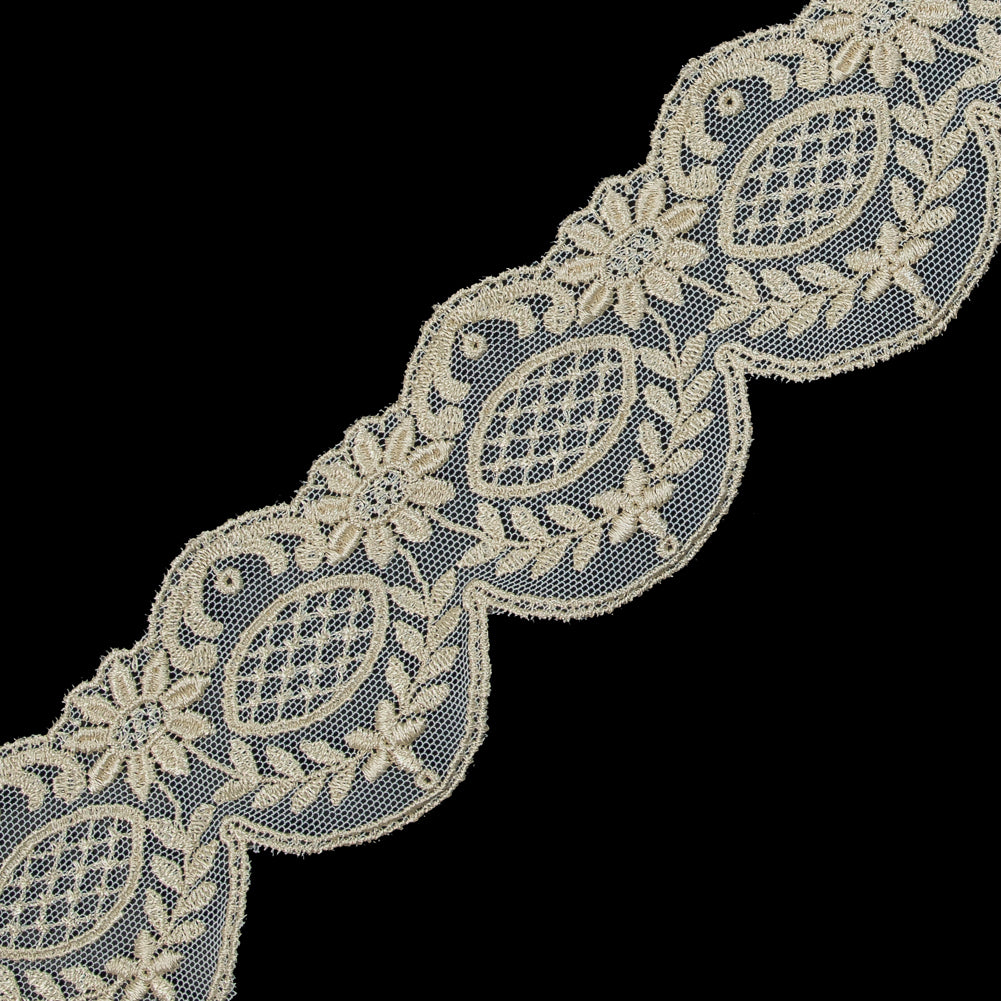 Metallic Gold Scallop-Edged Embroidered Mesh - 2.5