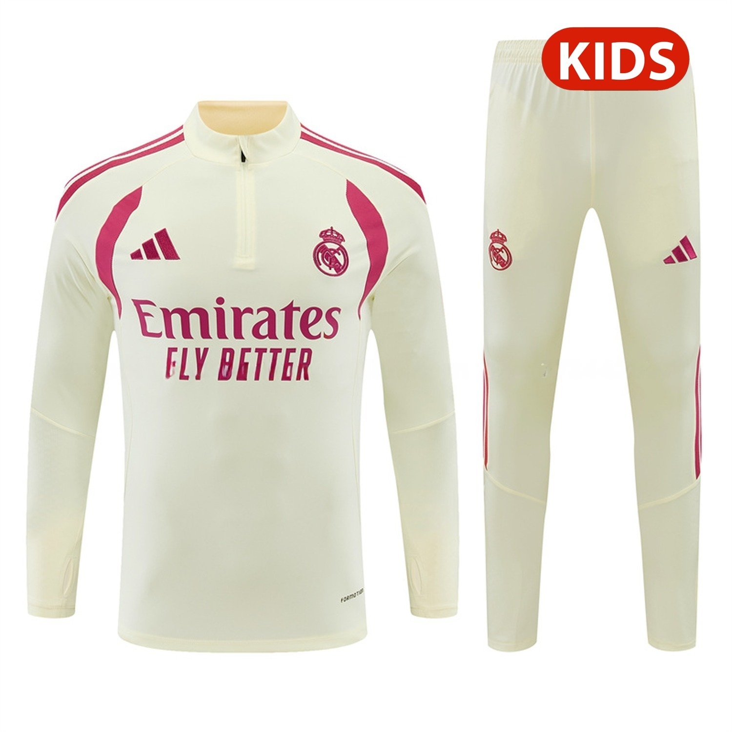 Real Madrid 26-27 Kids Long Sleeve Training Set - Cream Top & Cream Pants - UnitedFutballJersey