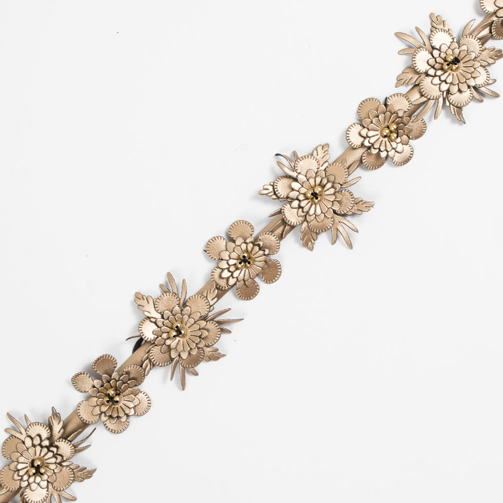 Gold Faux Leather Flower Trim - 1.5