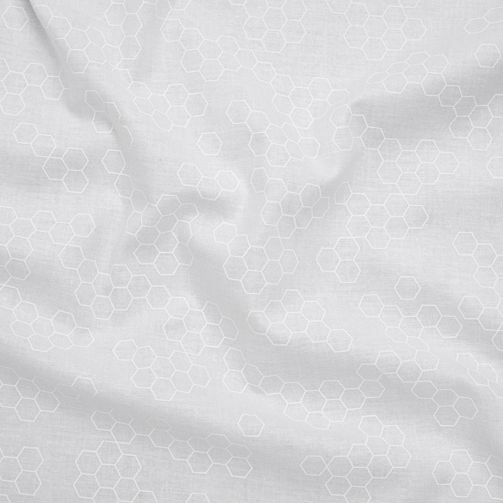 Printed Quilting Cotton by Ghazal Razavi for FIGO Studio - White on White Hexies - Dovetail Collection - Joann Fabrics