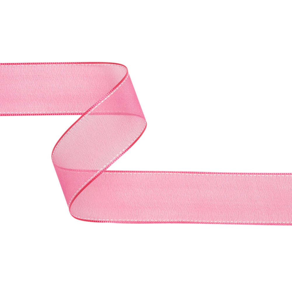 Sheer Ribbon with White Stitched Border - 1.5