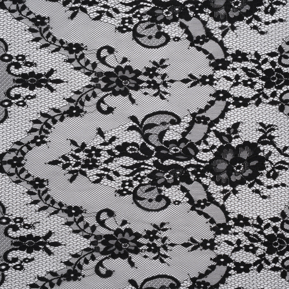 Nylon Raschel Lace - Black Fancy Floral with Scalloped Borders - Joann Fabrics