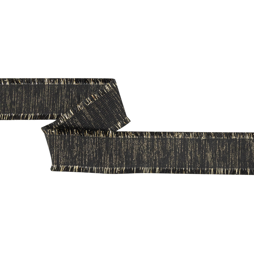 Italian Black and Gold Metallic Grosgrain Ribbon with Fringe - 1.4375