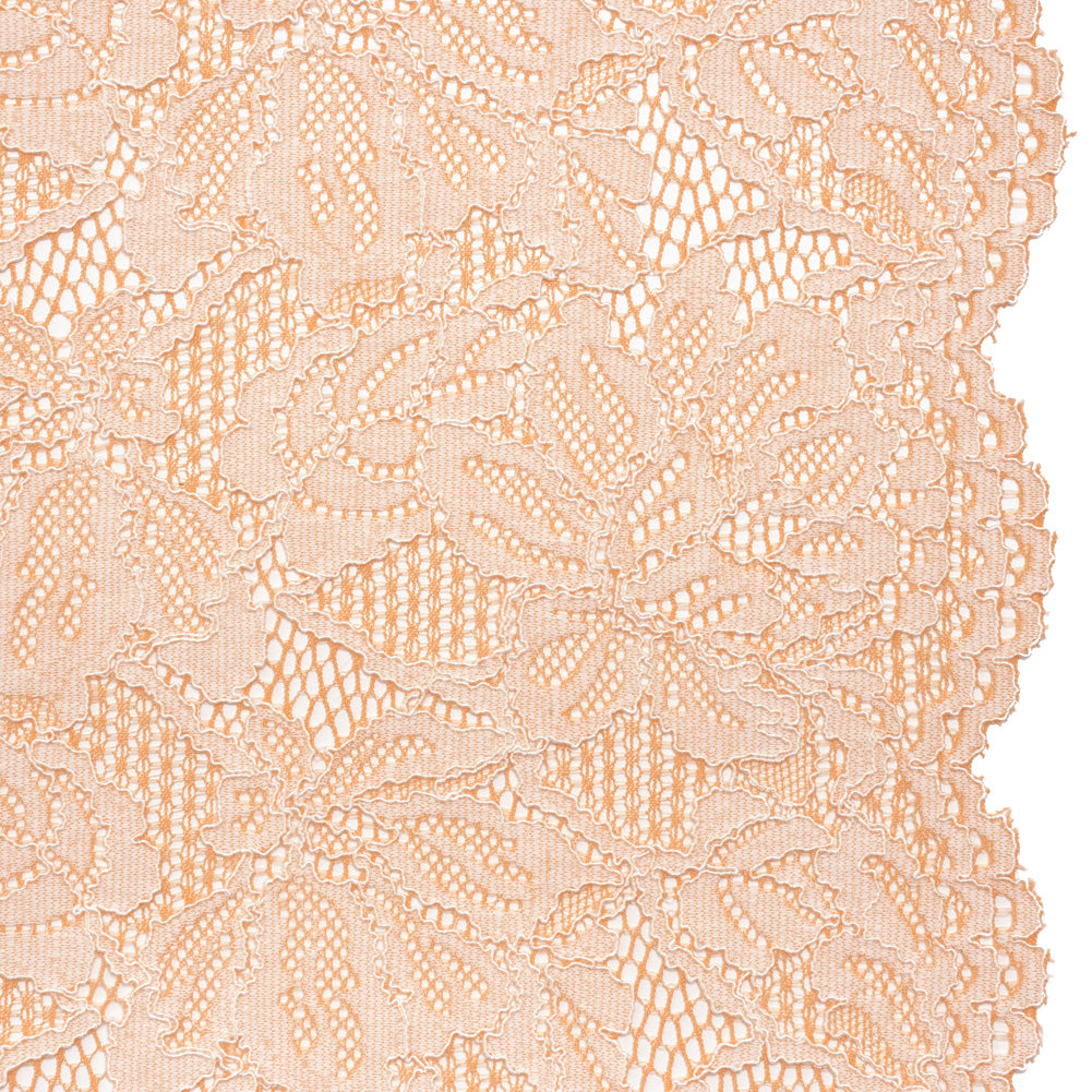 Stretch Corded Lace with Finished Edges - Shell Coral Orange and Natural Tropical Blossoms - Ottilie Collection - Joann Fabrics