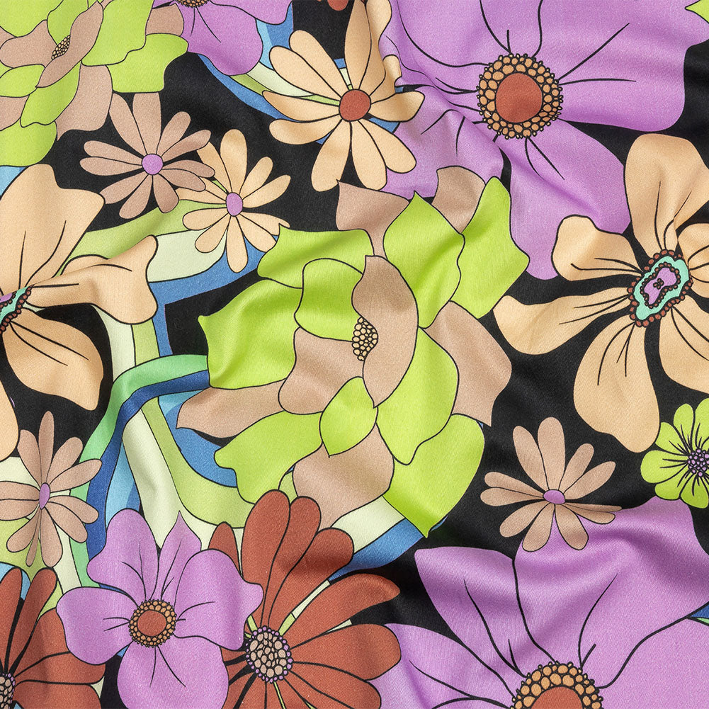 Stretch Cotton Sateen - Black, Beige and Purple Floral - Fanciful Flourish Print - Mood Exclusive Groove Collection - Joann Fabrics