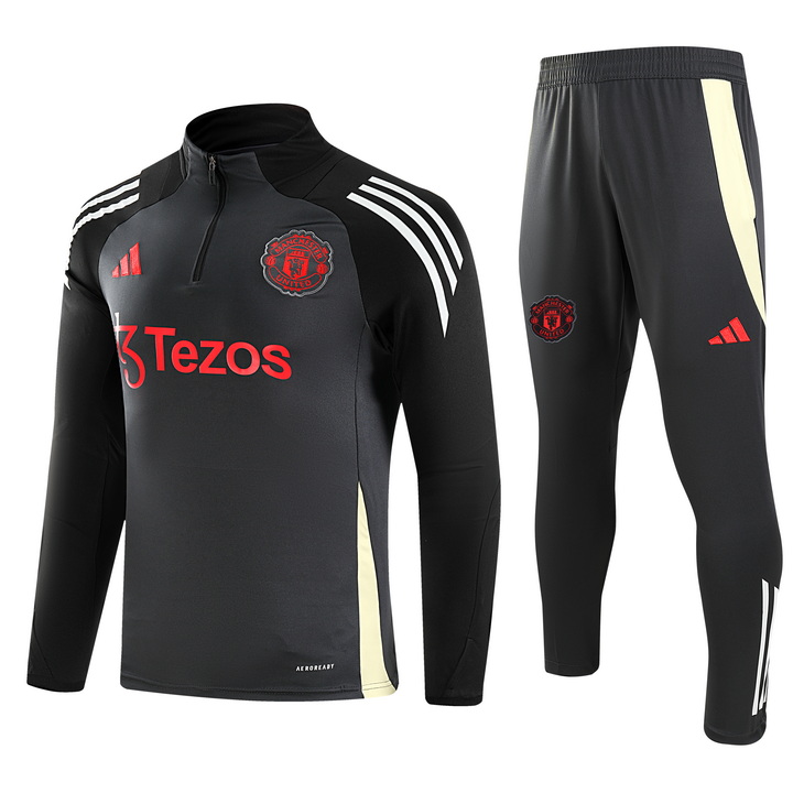 2024/2025 Manchester United Half-Pull Training Suit Dark Gray Football Shirt 1:1 Thai Quality Set