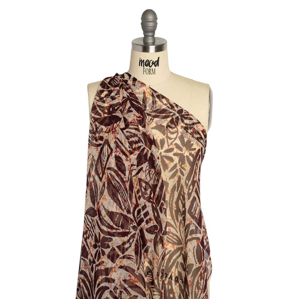 Red, Orange and Brown Wax Resist Floral Silk Chiffon - Joann Fabrics