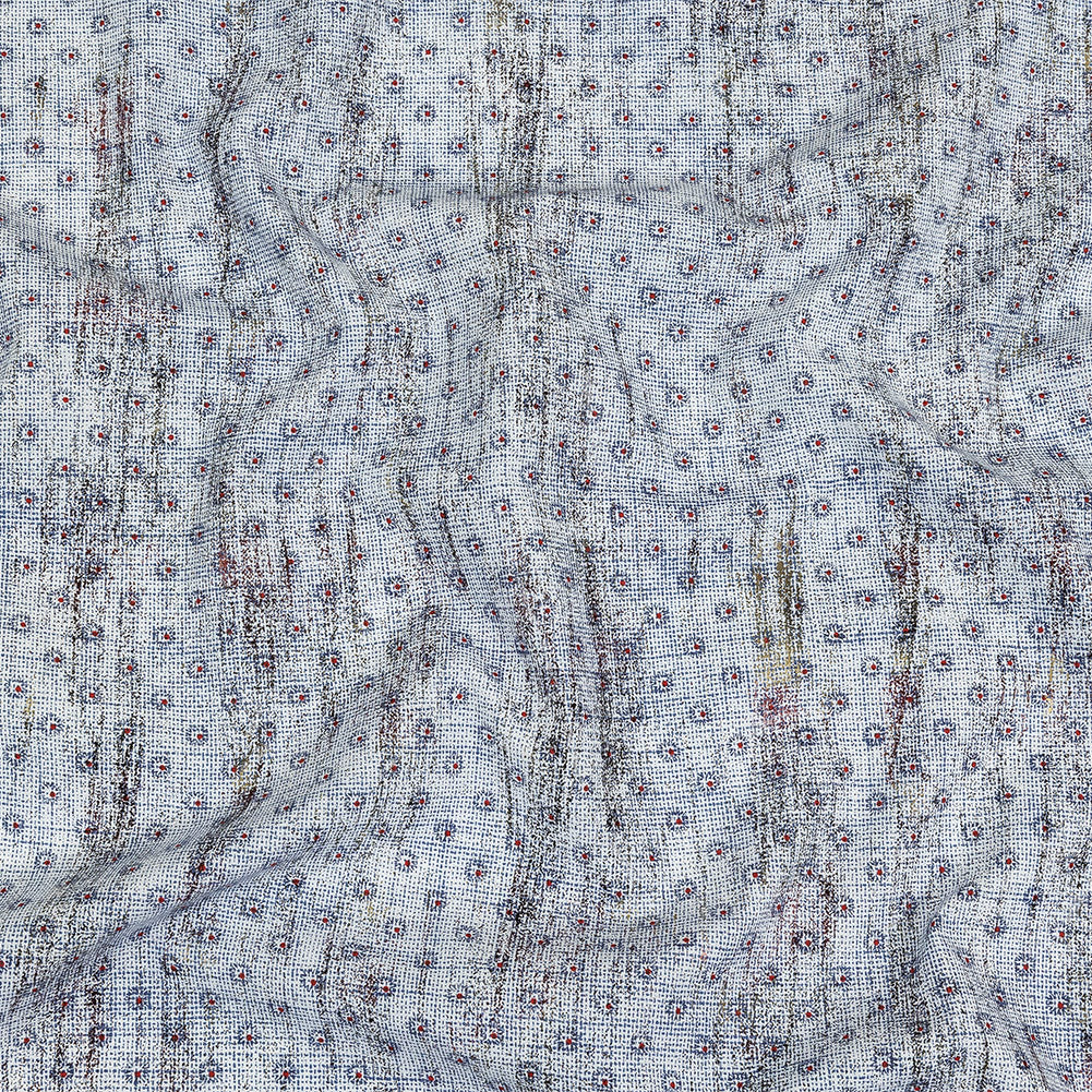 Red and Blue Flowers and Dots Cotton and Polyester Shirting with Distressed Foil Topcoat - Joann Fabrics